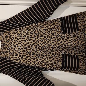 Ali Miles Mixed Leopard Print and Striped Long Sleeve Soft Tunic Top 1x